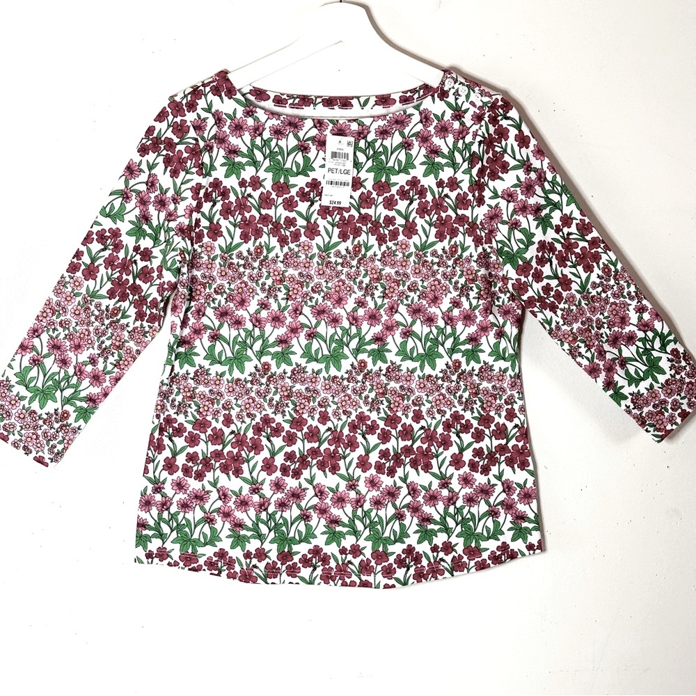 Charter Club Floral Cotton Boatneck Top Petite Large